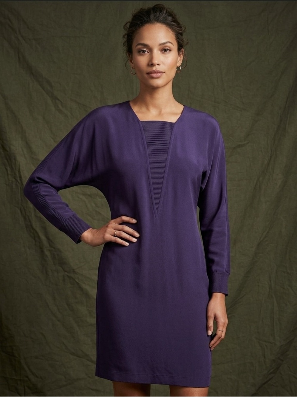 🔥SALE Robert Rodriguez Silk String Front Dolman Sleeve Minimalist Dress, sz 0 - Picture 2 of 8
